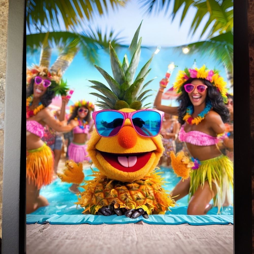 Tropical Pineapple Character Art Print In A Glass Front Frame 8x10
